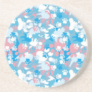 Dessous De Verre En Grès Motif rose et bleu de chien de camouflage