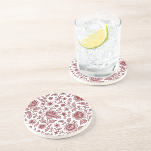 Dessous De Verre En Grès Motif Rose Vintage rouge foncé