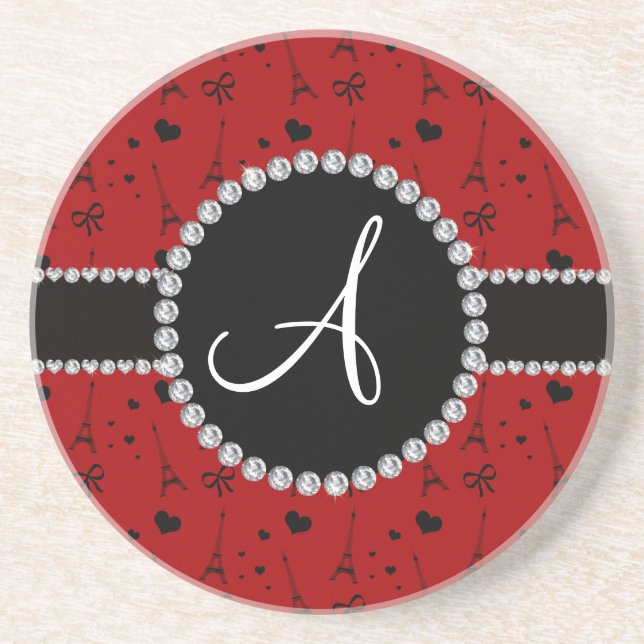 Dessous De Verre En Grès Motif rouge de Tour Eiffel de monogramme (Devant)