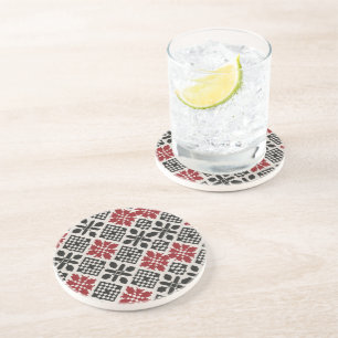 Dessous De Verre En Grès Motif rouge noir blanc géométrique folk