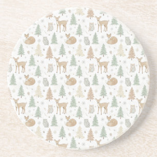 Dessous De Verre En Grès Motif sans couture d'animaux de forêt hivernale