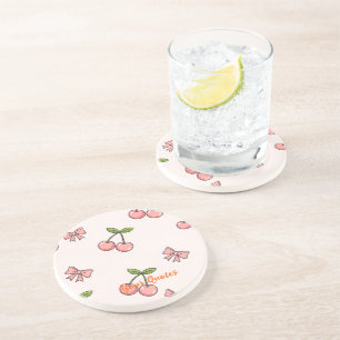 Dessous De Verre En Grès Motif sans couture de cerises roses mignonnes et d