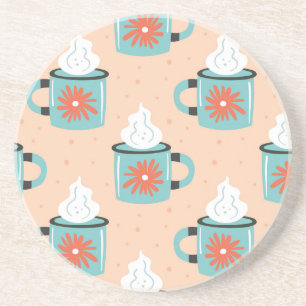 Dessous De Verre En Grès Motif sans couture de tasses bleu clair.
