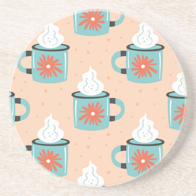 Dessous De Verre En Grès Motif sans couture de tasses bleu clair. (Devant)
