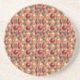 Dessous De Verre En Grès Motif sans couture d'ornements de Noël vintage
