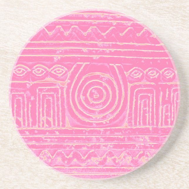 Dessous De Verre En Grès Motif sumérien mésopotamien rose (Devant)
