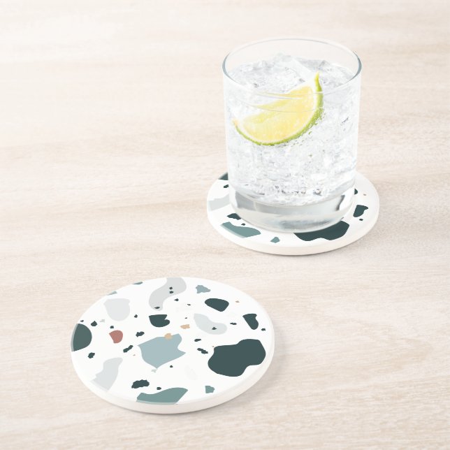Dessous De Verre En Grès Motif Terrazzo Moderne – Mer abstraite du milieu d (Côté)