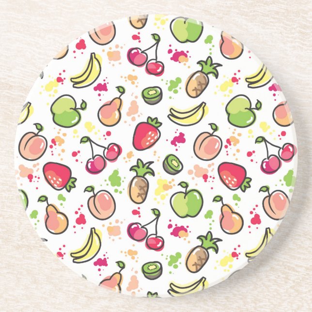 Dessous De Verre En Grès motif tiré par la main de fruits (Devant)