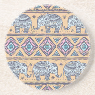 Dessous De Verre En Grès Motif tribal Blue Ethnic Elephant