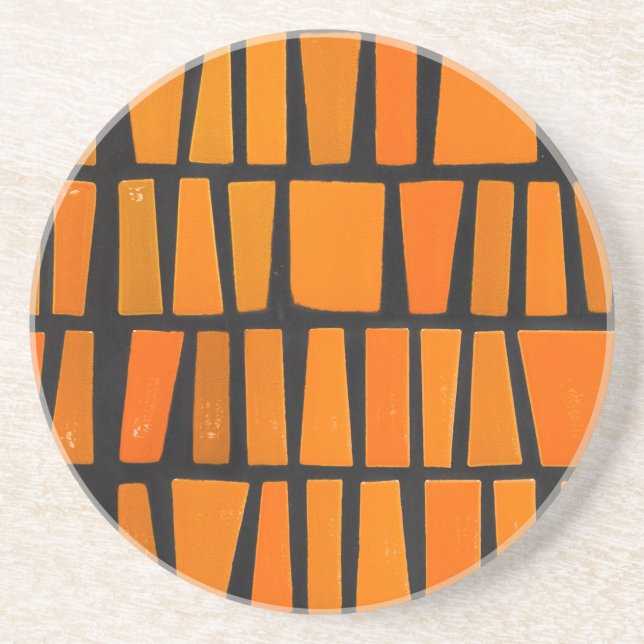 Dessous De Verre En Grès Motif tribal d'Afrique orange et noire (Devant)