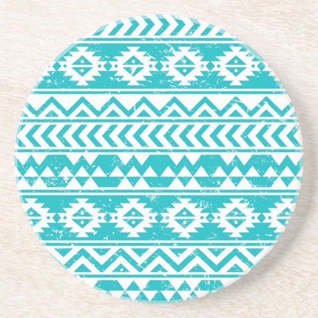 Dessous De Verre En Grès Motif tribal Turquoise Grunge Aztec (Devant)