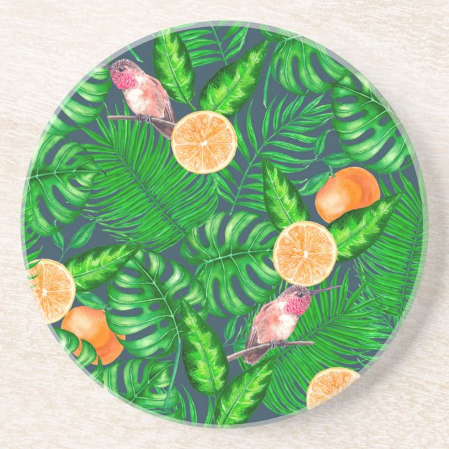 Dessous De Verre En Grès Motif tropical, colibris (Devant)