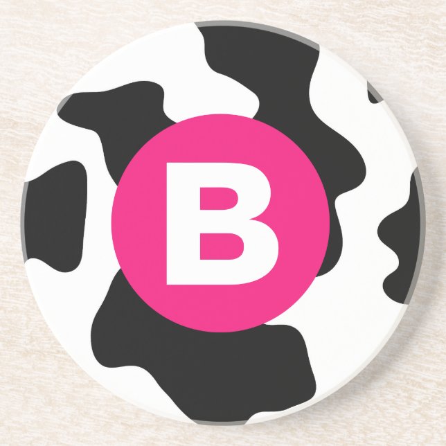 Dessous De Verre En Grès Motif vache fantaisiste patch en rose monogramme (Devant)