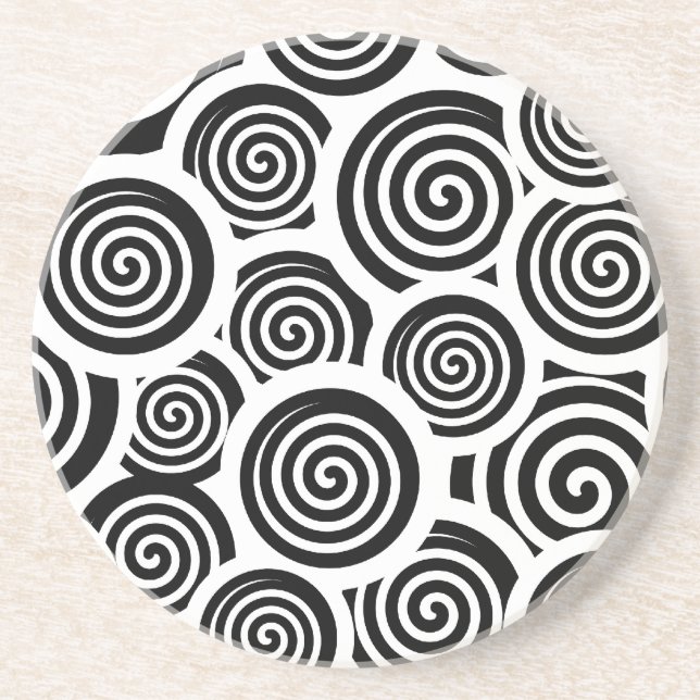 Dessous De Verre En Grès Motif vectoriel spirale noire et blanche (Devant)
