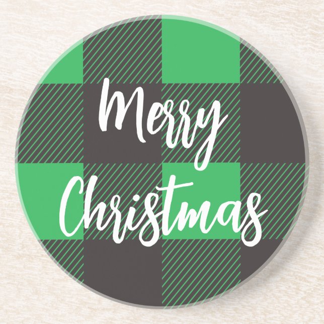 Dessous De Verre En Grès Motif vert Joyeux Noël (Devant)