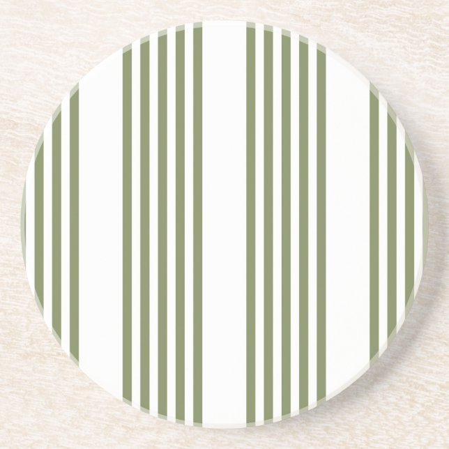 Dessous De Verre En Grès Motif vert olive et blanc cinq bandes (Devant)