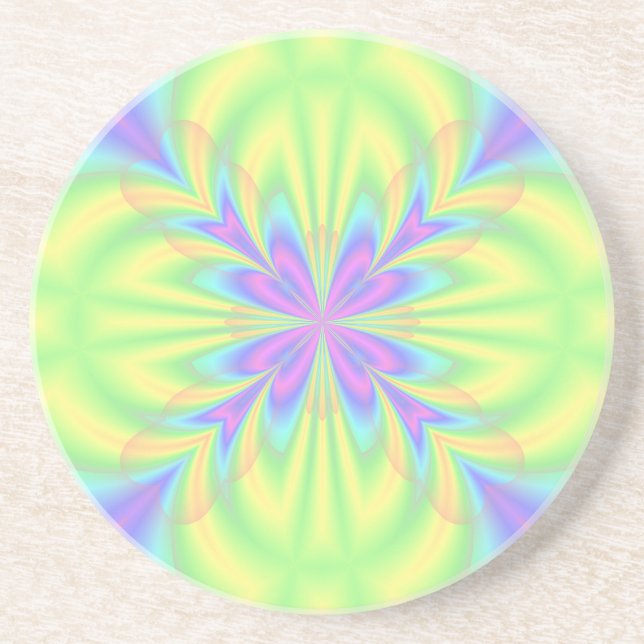 Dessous De Verre En Grès Motif Violet Clair et Vert (Devant)