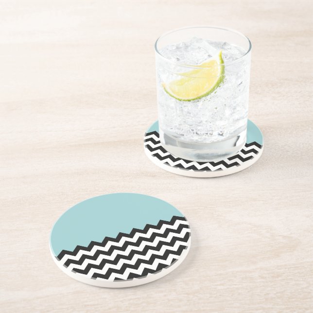 Dessous De Verre En Grès Motif Zigzag noir et blanc, Chevron, Bleu (Côté)