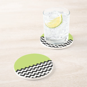 Dessous De Verre En Grès Motif Zigzag noir et blanc, Chevron, Vert