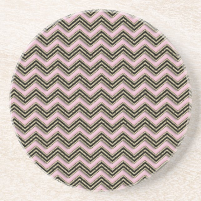 Dessous De Verre En Grès Motif Zigzag noir et rose (Devant)