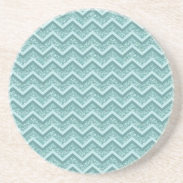 Dessous De Verre En Grès Motif ZigZag Parties scintillant Turquoise (Devant)