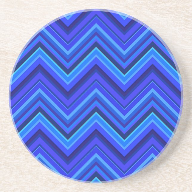 Dessous De Verre En Grès Motif zigzag rayures bleues (Devant)
