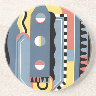 Dessous De Verre En Grès Motifs géométriques Jazz Pochoir Art Déco Vintage