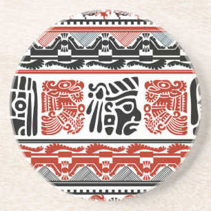 Dessous De Verre En Grès Motifs indiens, rouge noir, motif sans couture.