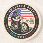 Dessous De Verre En Grès Moto du col de l'ingénieur Colorado<br><div class="desc">Engineer Pass fait dans un emblème de style vintage et en détresse. Il s'agit d'une célèbre route pittoresque située dans le Colorado et les montagnes de San Juan.</div>