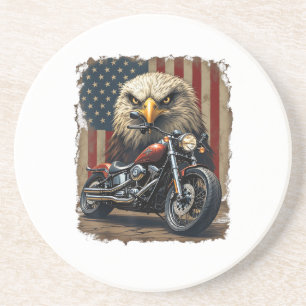 Dessous De Verre En Grès Motocyclette Drapeau USA Rétro Biker Chopper