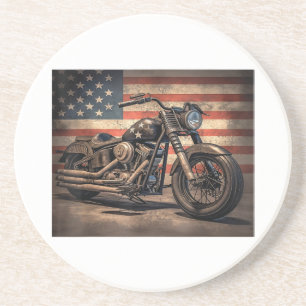 Dessous De Verre En Grès Motorcycle USA Drapeau Retro Biker