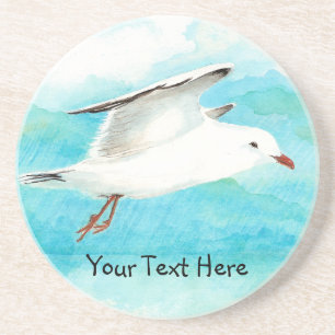 Dessous De Verre En Grès Mouette et nom personnalisés, collection d'oiseaux