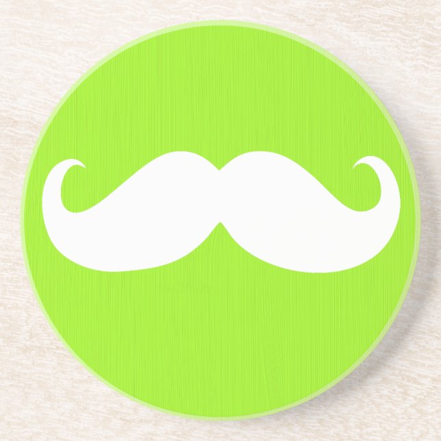 Dessous De Verre En Grès Moustache blanche amusante sur Arrière - plan vert (Devant)