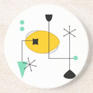 Dessous De Verre En Grès moyen siècle moderne bleu jaune simple rétro