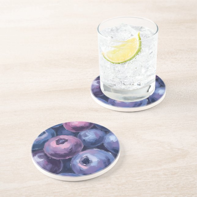 Dessous De Verre En Grès Myrtilles Magnifiques | Peinture de Fruits (Côté)