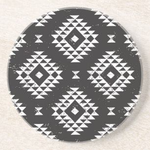 Dessous De Verre En Grès Navajo Géométrique : Tribal Blanc Noir.