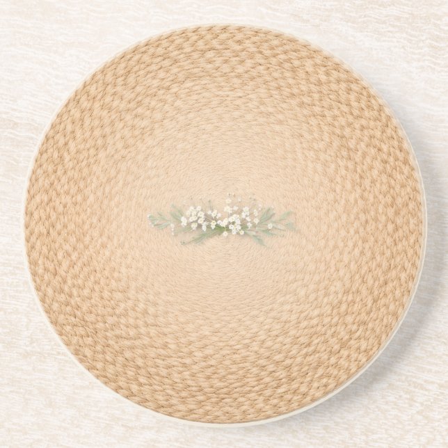 Dessous De Verre En Grès Neutral Farmhouse Coaster Woven Floral Look (Devant)