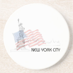 Dessous De Verre En Grès New York - Drapeau de la Statue de la Liberté USA