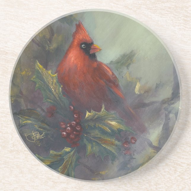 Dessous De Verre En Grès "Noël arrive" Cardinal (Devant)