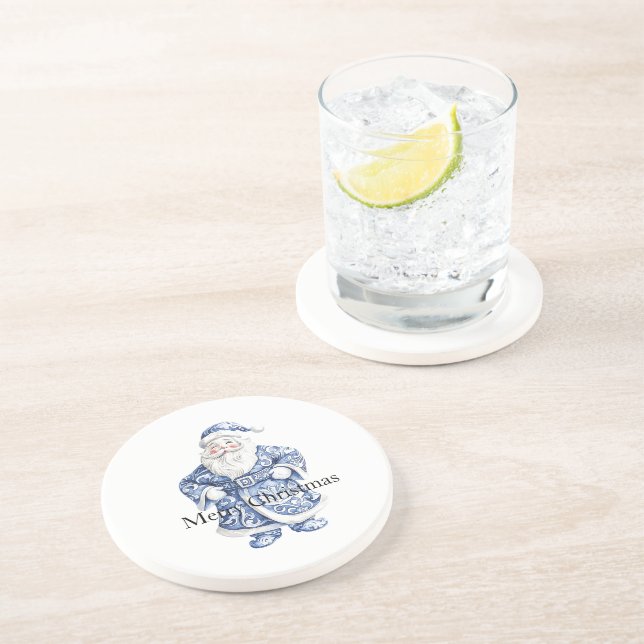 Dessous De Verre En Grès Noël blanc chic Père Noël (Côté)