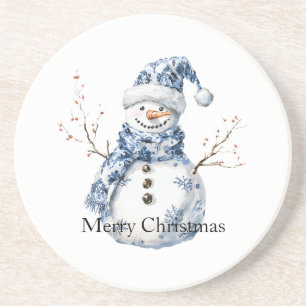 Dessous De Verre En Grès Noël Chic Bleu Blanc Snowman