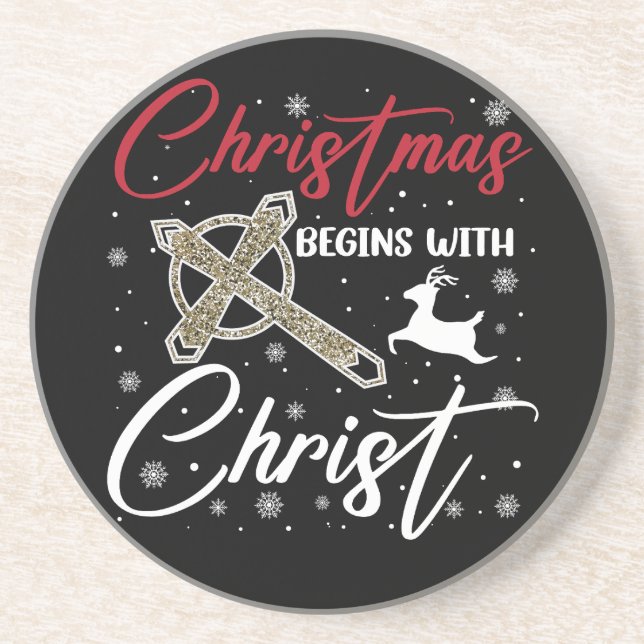 Dessous De Verre En Grès Noël commence avec le Christ Xmas chrétien (Devant)