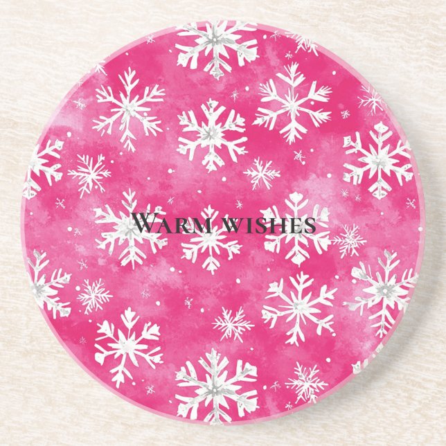 Dessous De Verre En Grès Noël des Flèches de neige en verre rose (Devant)