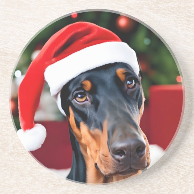 Dessous De Verre En Grès Noël Doberman (Devant)