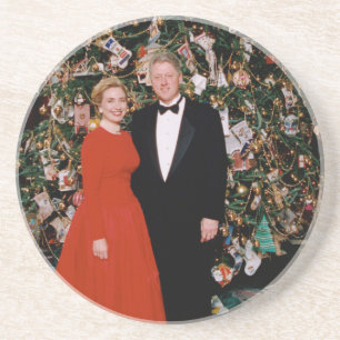 Dessous De Verre En Grès Noël du président américain Bill Clinton et Hillar