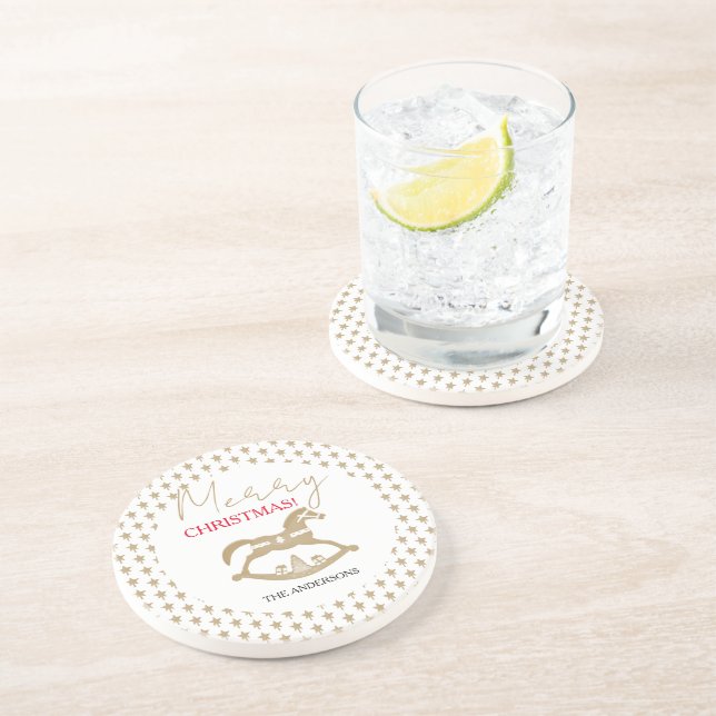 Dessous De Verre En Grès Noël en bois Rocking Horse (Côté)