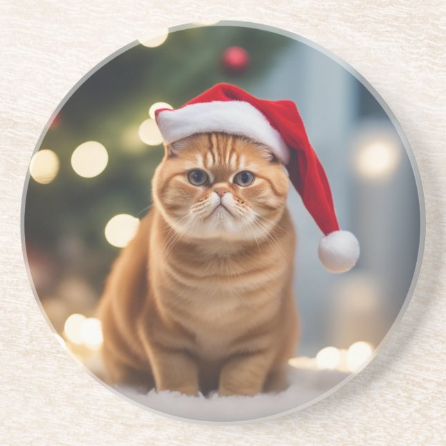 Dessous De Verre En Grès Noël Exotique Shorthair (Devant)