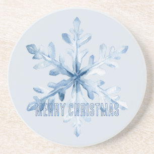 Dessous De Verre En Grès Noël Flocon de Neige Bleu