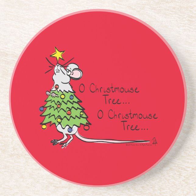 Dessous De Verre En Grès Noël Mouse mignonne Drôle Vacances (Devant)