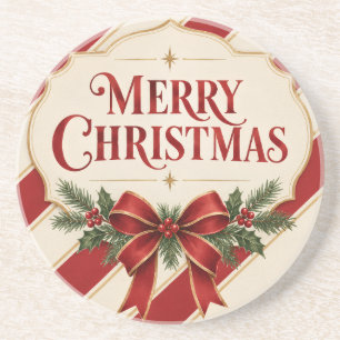 Dessous De Verre En Grès Noël rayé, style de vœu de Joyeux Noël